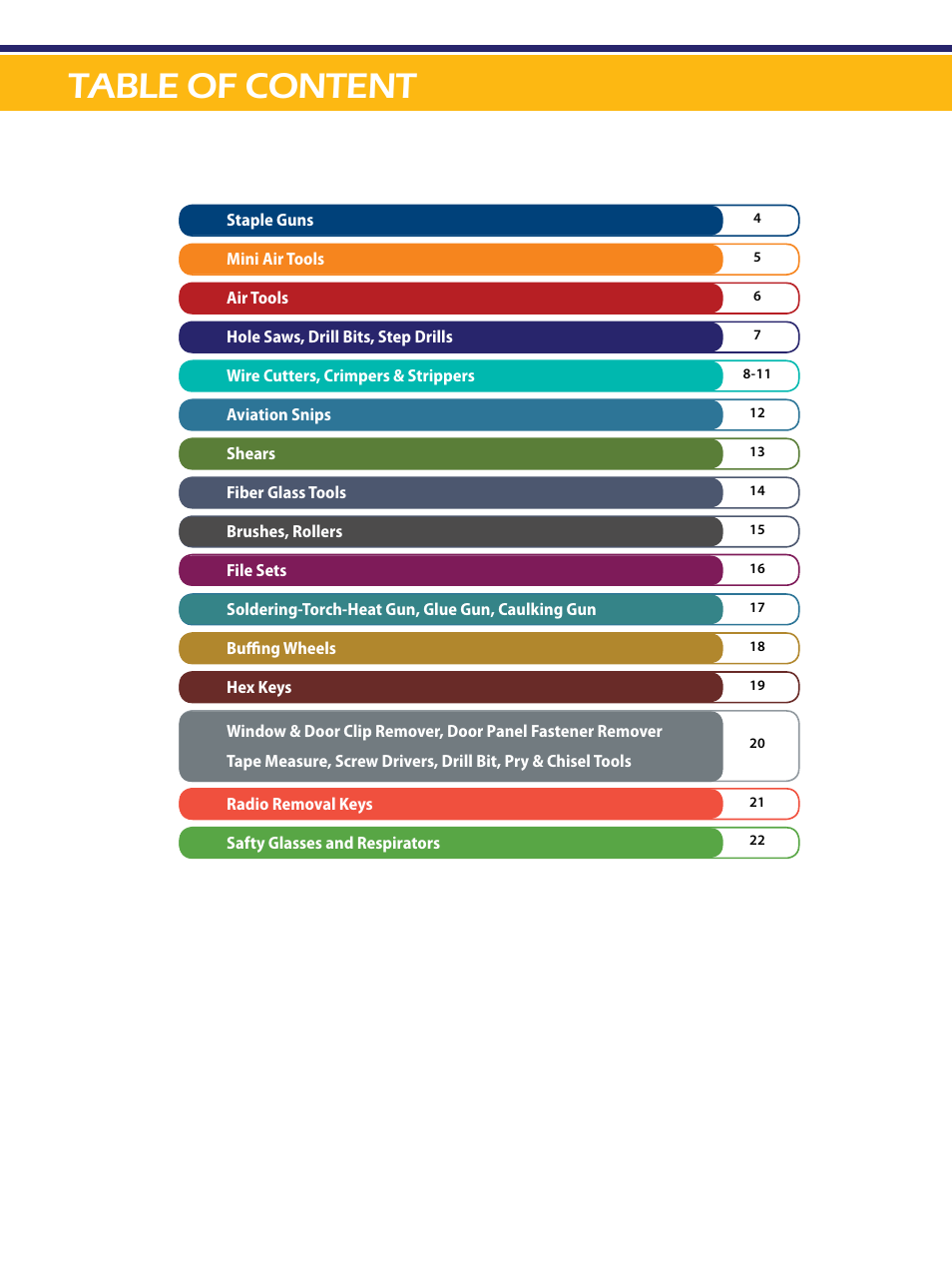 Table of content | Xscorpion Tools Catalog User Manual | Page 3 / 24