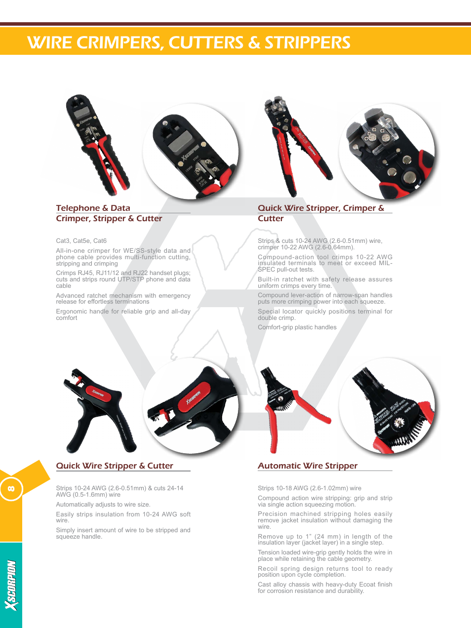 Wire crimpers, cutters & strippers | Xscorpion Tools Catalog User Manual | Page 8 / 24