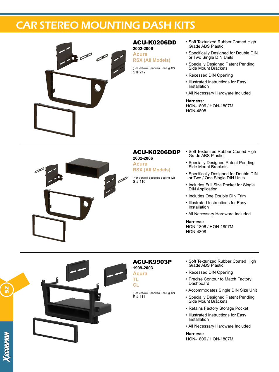Car stereo mounting dash kits, Acu-k0206dd, Acu-k0206ddp | Acu-k9903p | Xscorpion Dash kit, Harness and Antenna Catalog User Manual | Page 52 / 116