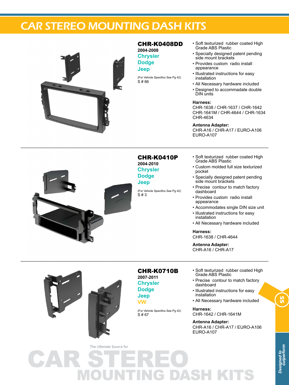 Car stereo, Mounting dash kits, Car stereo mounting dash kits | Xscorpion Dash kit, Harness and Antenna Catalog User Manual | Page 55 / 116