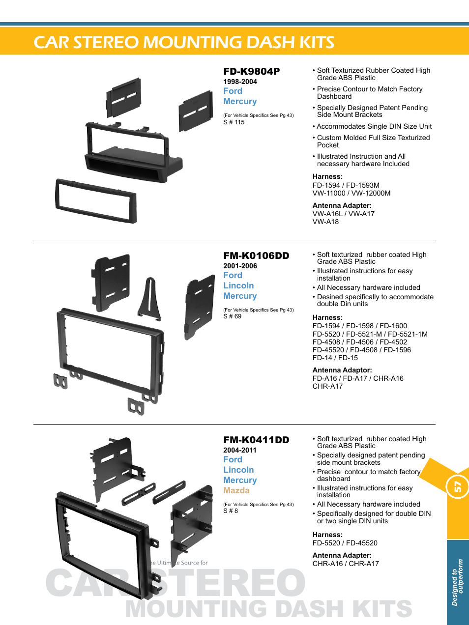 Car stereo, Mounting dash kits, Car stereo mounting dash kits | Xscorpion Dash kit, Harness and Antenna Catalog User Manual | Page 57 / 116