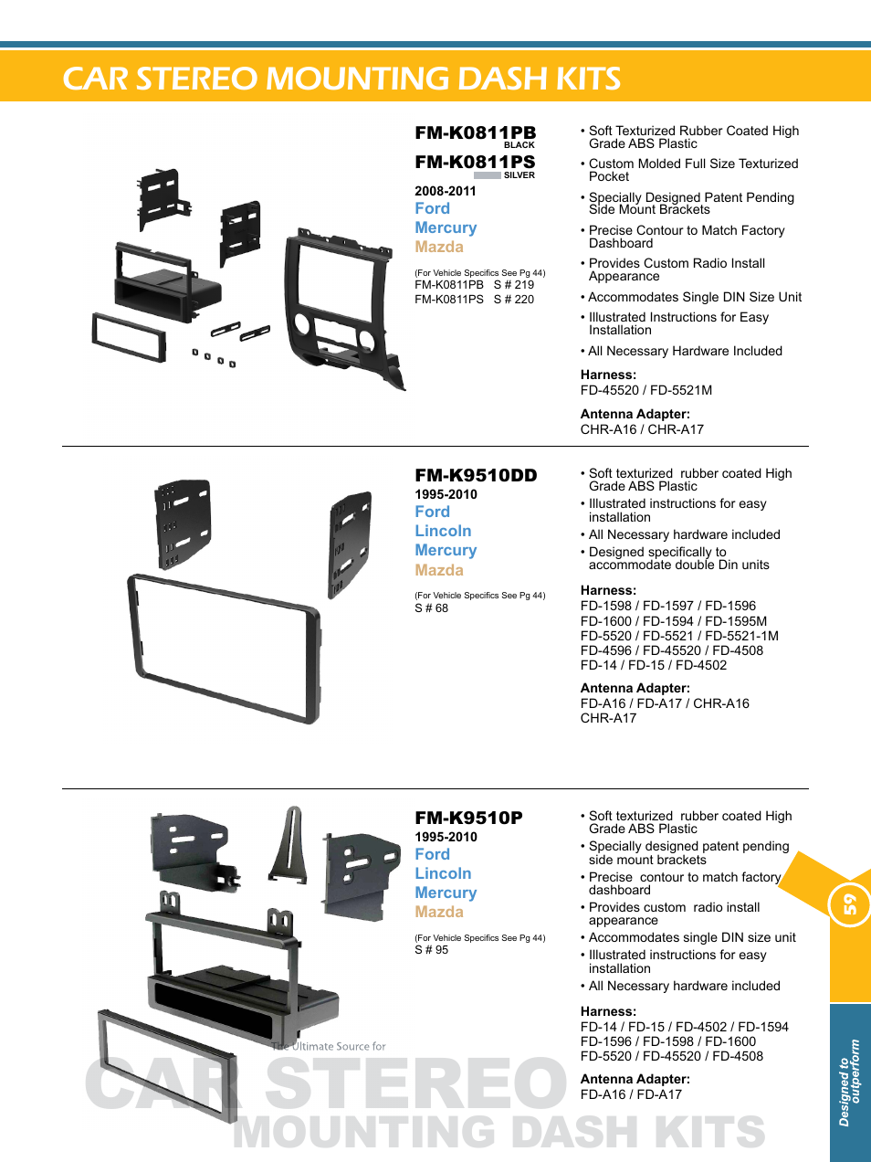 Car stereo, Mounting dash kits, Car stereo mounting dash kits | Xscorpion Dash kit, Harness and Antenna Catalog User Manual | Page 59 / 116