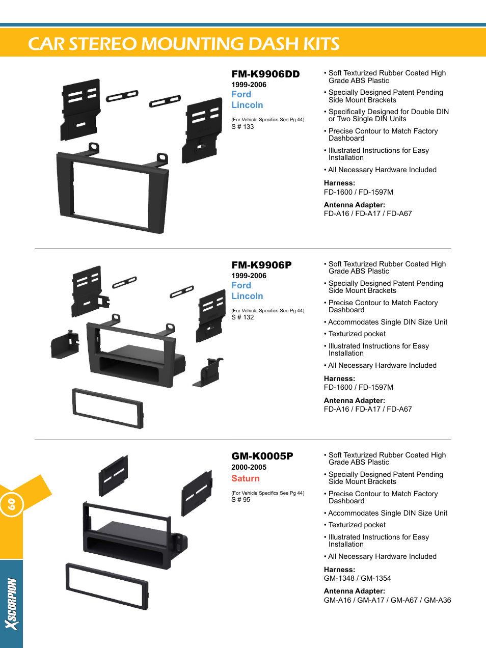 Car stereo mounting dash kits, Fm-k9906dd, Fm-k9906p | Gm-k0005p | Xscorpion Dash kit, Harness and Antenna Catalog User Manual | Page 60 / 116