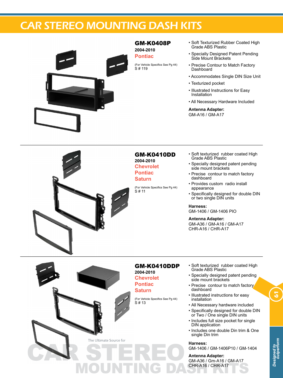 Car stereo, Mounting dash kits, Car stereo mounting dash kits | Xscorpion Dash kit, Harness and Antenna Catalog User Manual | Page 61 / 116