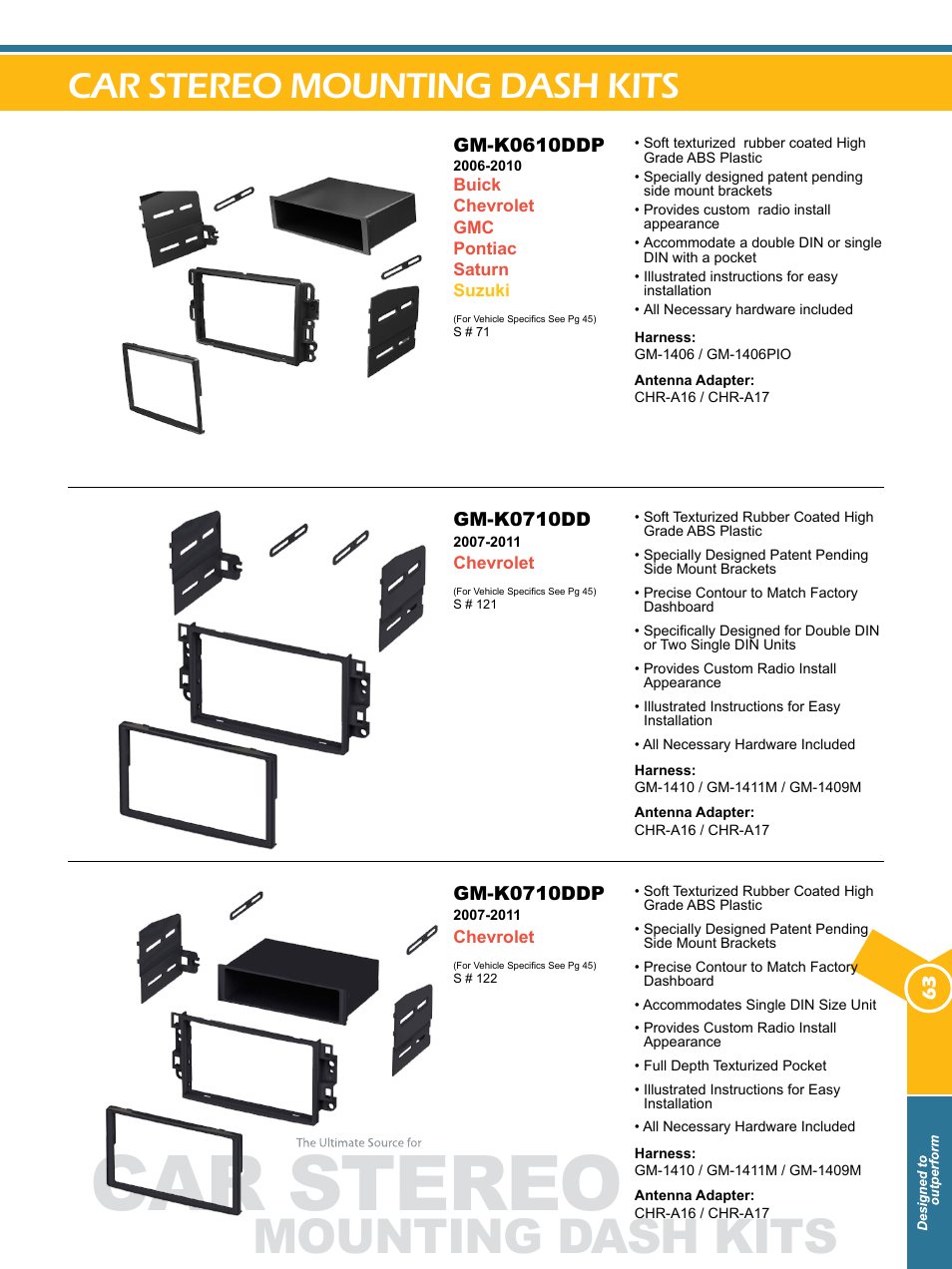 Car stereo, Mounting dash kits, Car stereo mounting dash kits | Xscorpion Dash kit, Harness and Antenna Catalog User Manual | Page 63 / 116