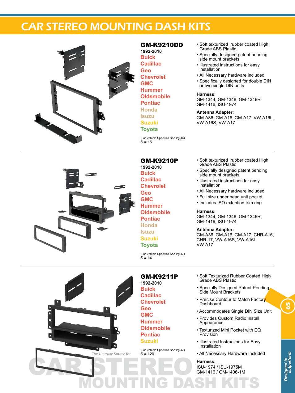 Car stereo, Mounting dash kits, Car stereo mounting dash kits | Xscorpion Dash kit, Harness and Antenna Catalog User Manual | Page 65 / 116