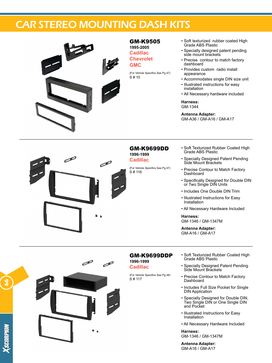 Car stereo mounting dash kits, Gm-k9505, Gm-k9699dd | Gm-k9699ddp | Xscorpion Dash kit, Harness and Antenna Catalog User Manual | Page 66 / 116