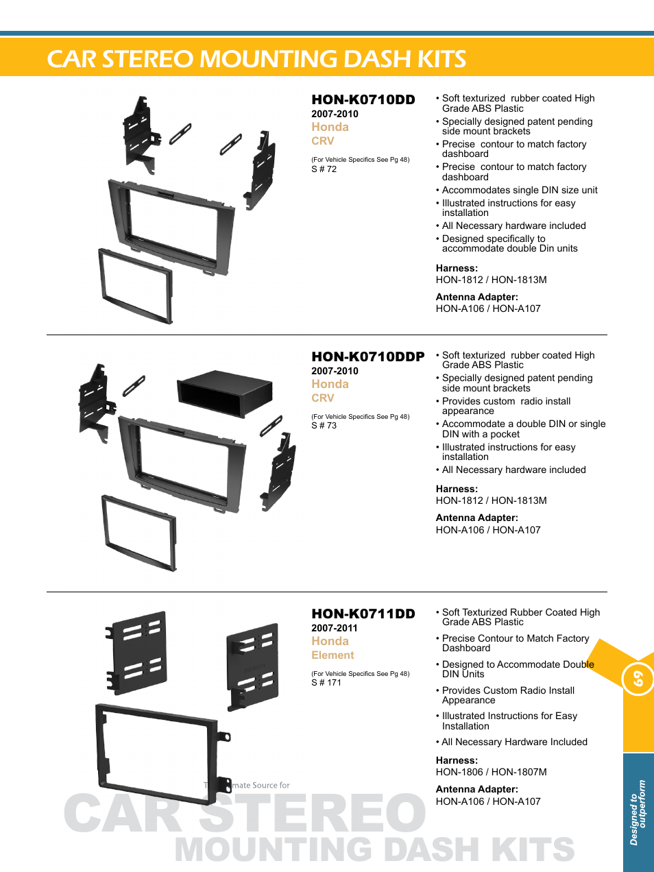 Car stereo, Mounting dash kits, Car stereo mounting dash kits | Xscorpion Dash kit, Harness and Antenna Catalog User Manual | Page 69 / 116
