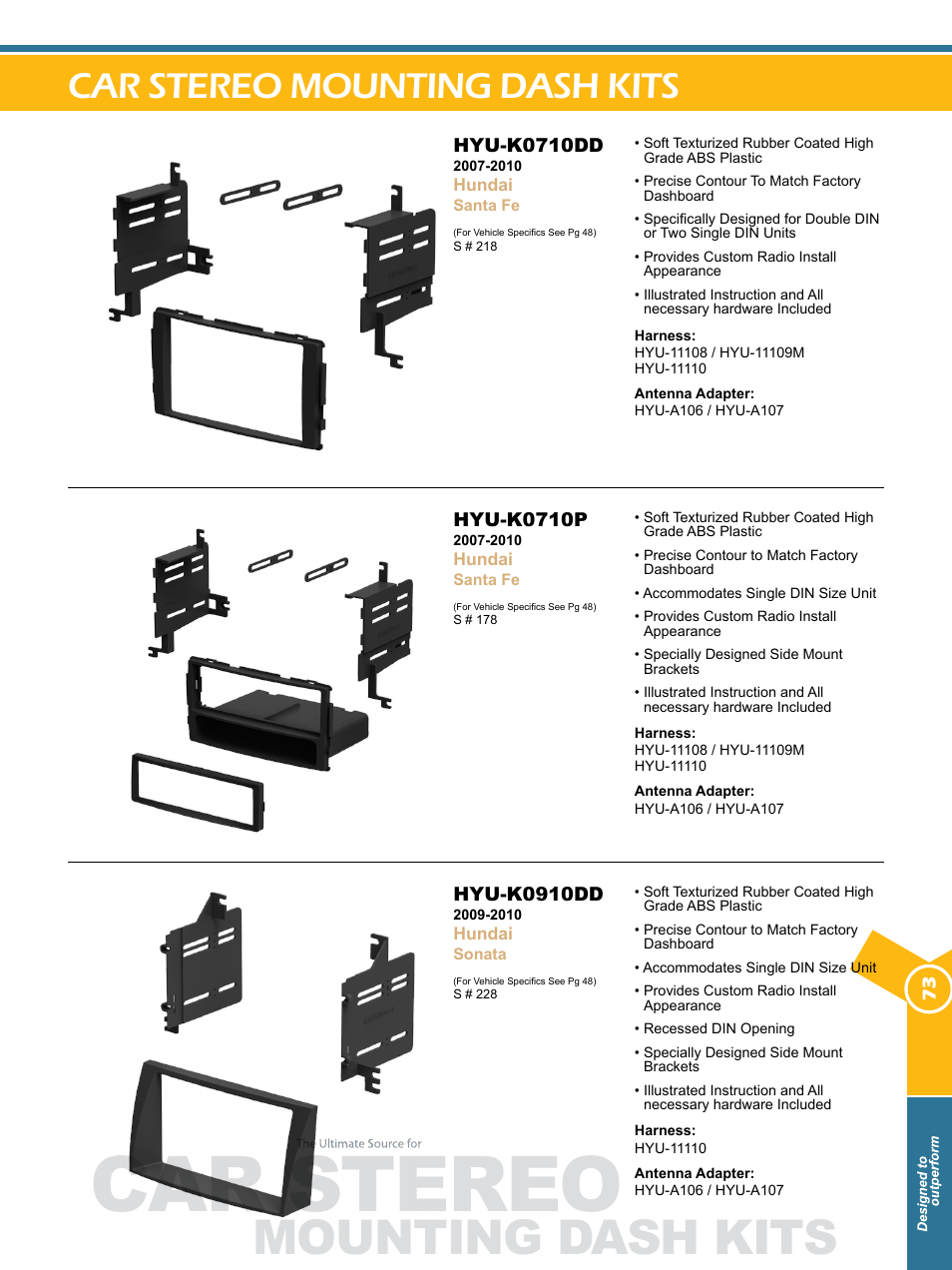 Car stereo, Mounting dash kits, Car stereo mounting dash kits | Xscorpion Dash kit, Harness and Antenna Catalog User Manual | Page 73 / 116