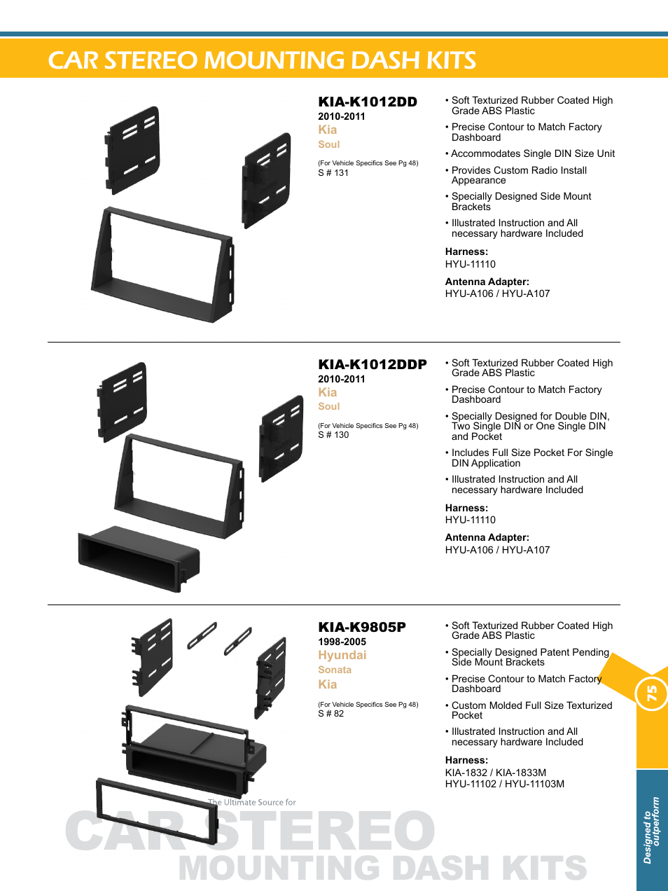 Car stereo, Mounting dash kits, Car stereo mounting dash kits | Xscorpion Dash kit, Harness and Antenna Catalog User Manual | Page 75 / 116