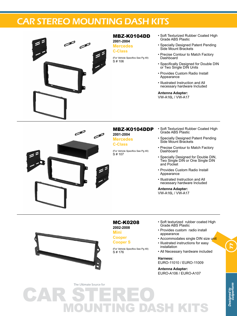 Car stereo, Mounting dash kits, Car stereo mounting dash kits | Xscorpion Dash kit, Harness and Antenna Catalog User Manual | Page 77 / 116