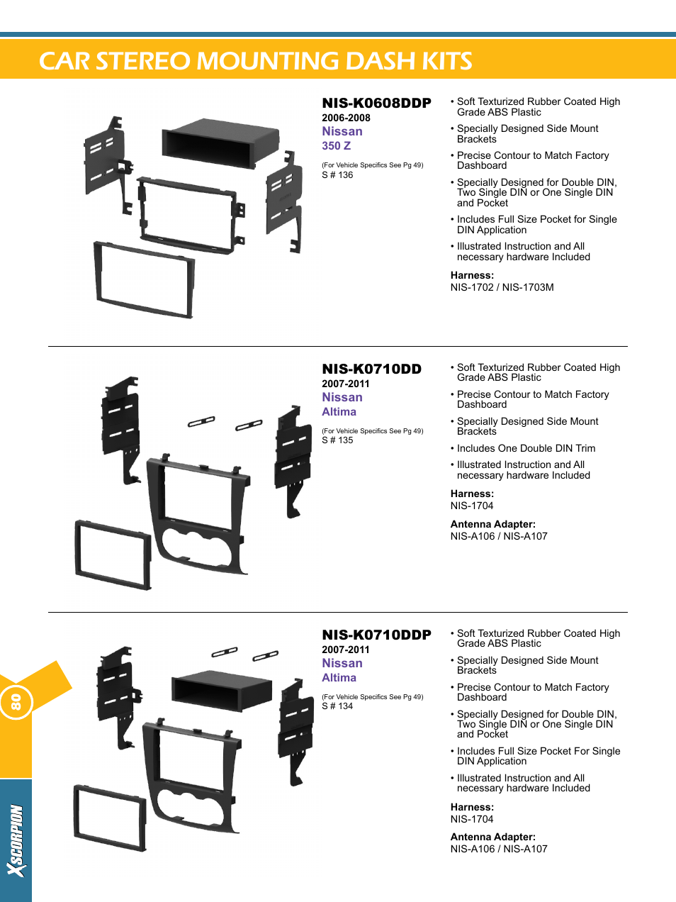 Car stereo mounting dash kits, Nis-k0608ddp, Nis-k0710dd | Nis-k0710ddp | Xscorpion Dash kit, Harness and Antenna Catalog User Manual | Page 80 / 116