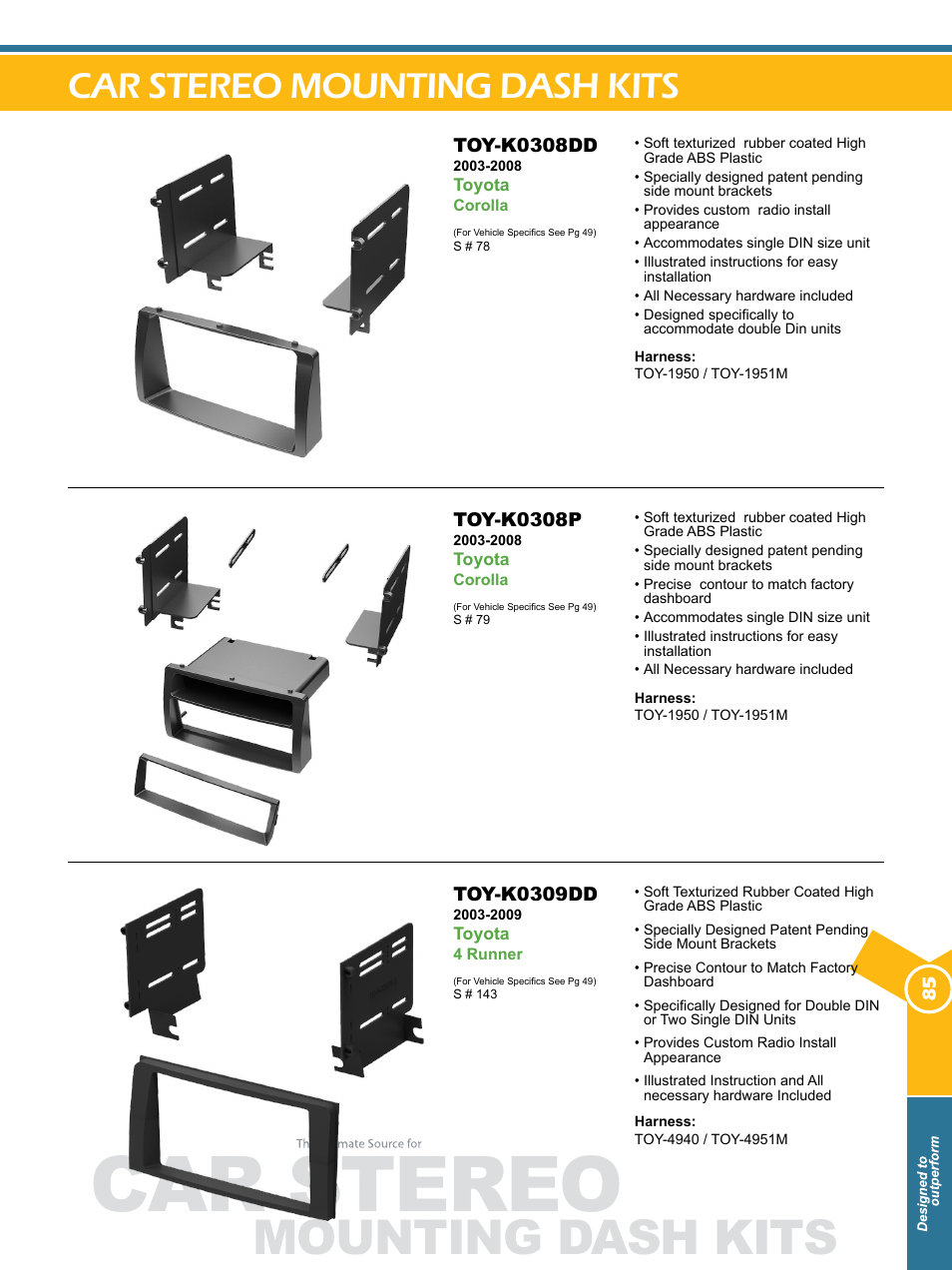 Car stereo, Mounting dash kits, Car stereo mounting dash kits | Xscorpion Dash kit, Harness and Antenna Catalog User Manual | Page 85 / 116