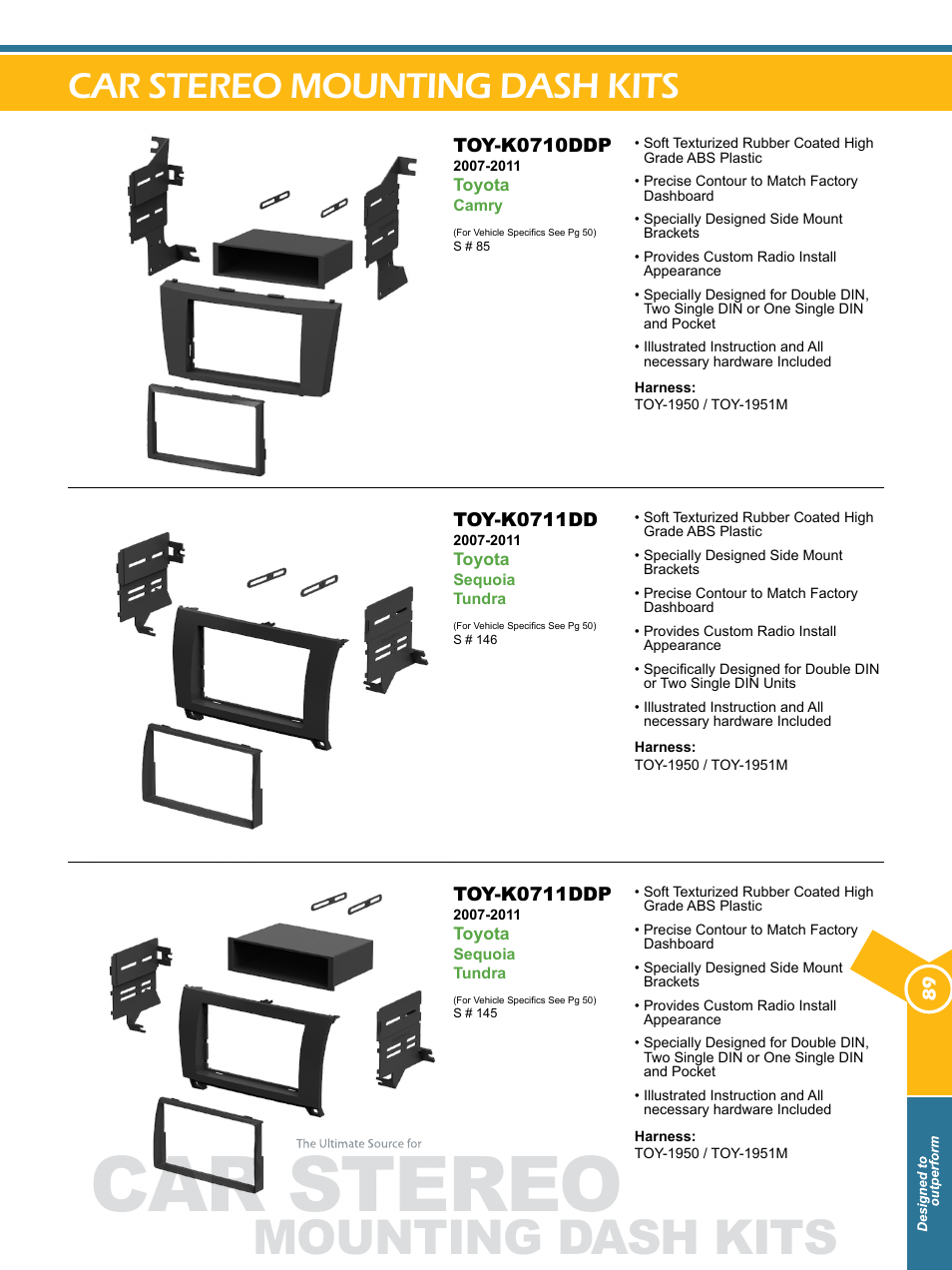 Car stereo, Mounting dash kits, Car stereo mounting dash kits | Xscorpion Dash kit, Harness and Antenna Catalog User Manual | Page 89 / 116