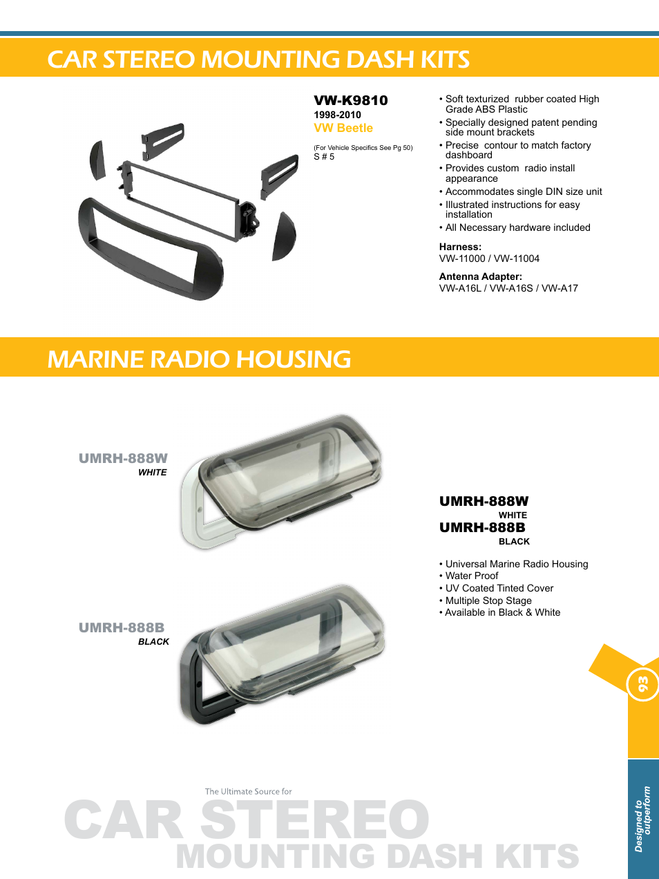 Car stereo, Mounting dash kits, Car stereo mounting dash kits | Marine radio housing | Xscorpion Dash kit, Harness and Antenna Catalog User Manual | Page 93 / 116