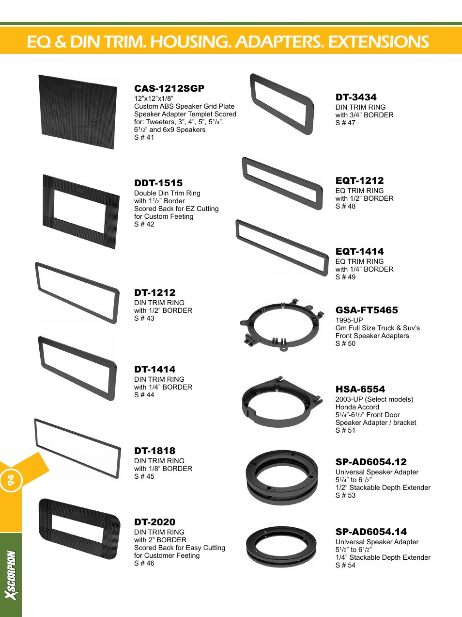 Cas-1212sgp, Dt-1212, Dt-1818 | Dt-3434, Ddt-1515, Dt-1414, Dt-2020, Eqt-1212, Eqt-1414, Gsa-ft5465 | Xscorpion Dash kit, Harness and Antenna Catalog User Manual | Page 94 / 116
