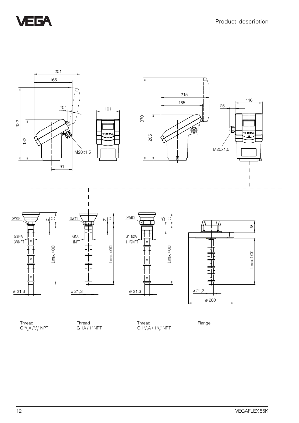 Product description, Plastic housing aluminium housing | VEGA VEGAFLEX 55K User Manual | Page 12 / 32