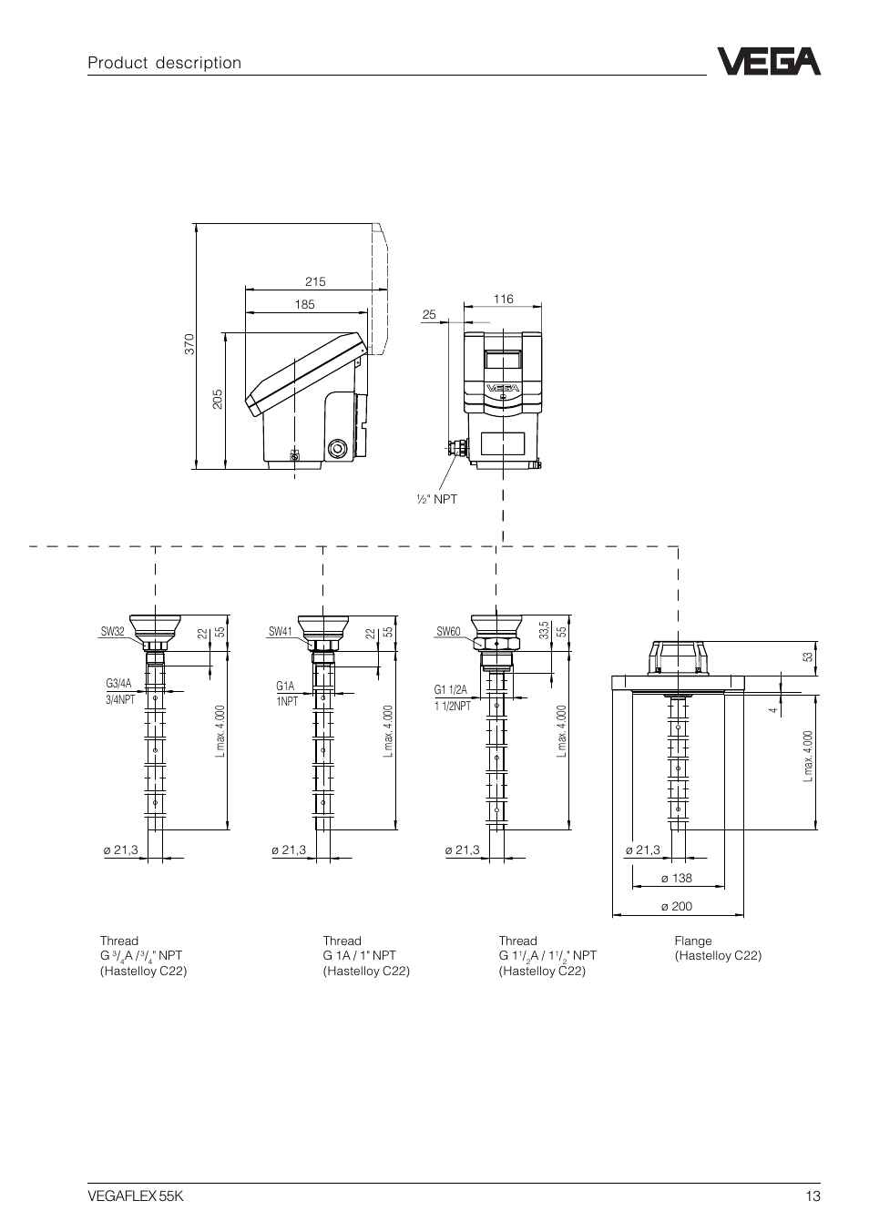 Product description, Aluminium housing with exd terminal compartment | VEGA VEGAFLEX 55K User Manual | Page 13 / 32