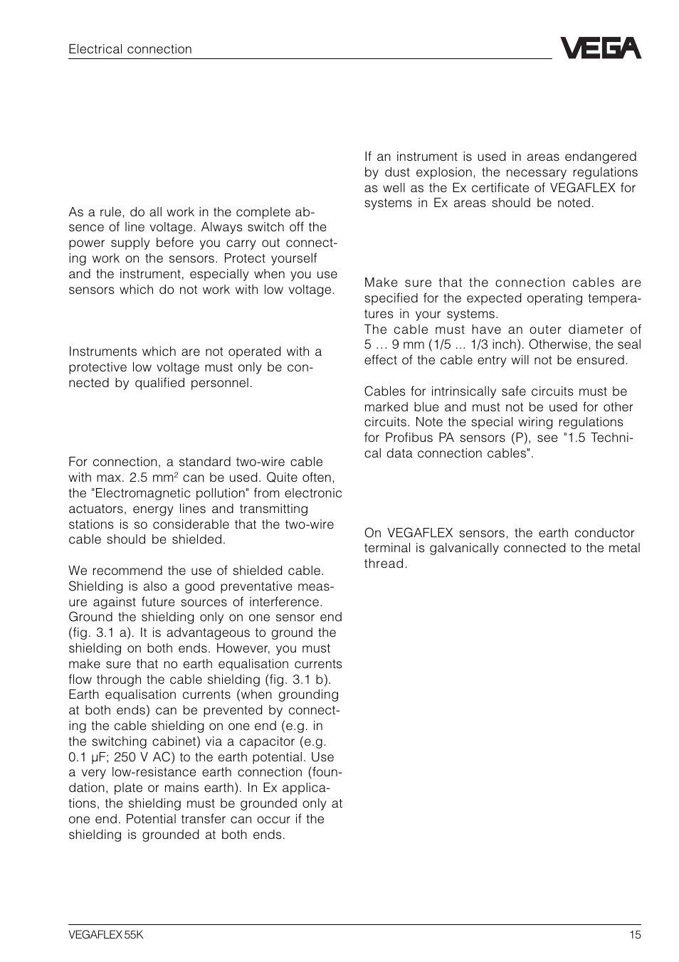 3 electrical connection, 1 connection and connection cable | VEGA VEGAFLEX 55K User Manual | Page 15 / 32