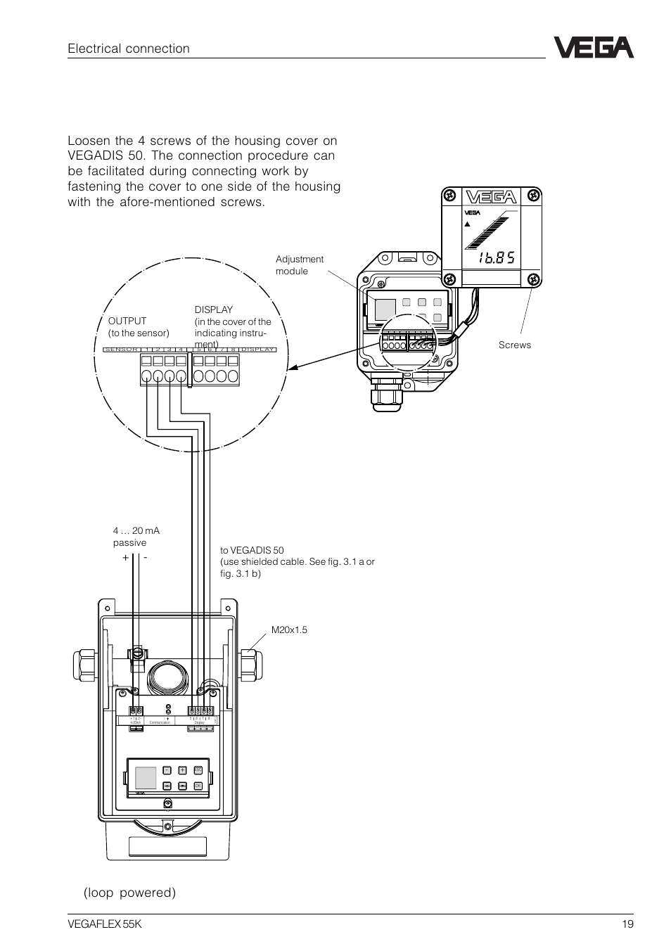 Electrical connection, Vegaflex 55k 19 | VEGA VEGAFLEX 55K User Manual | Page 19 / 32