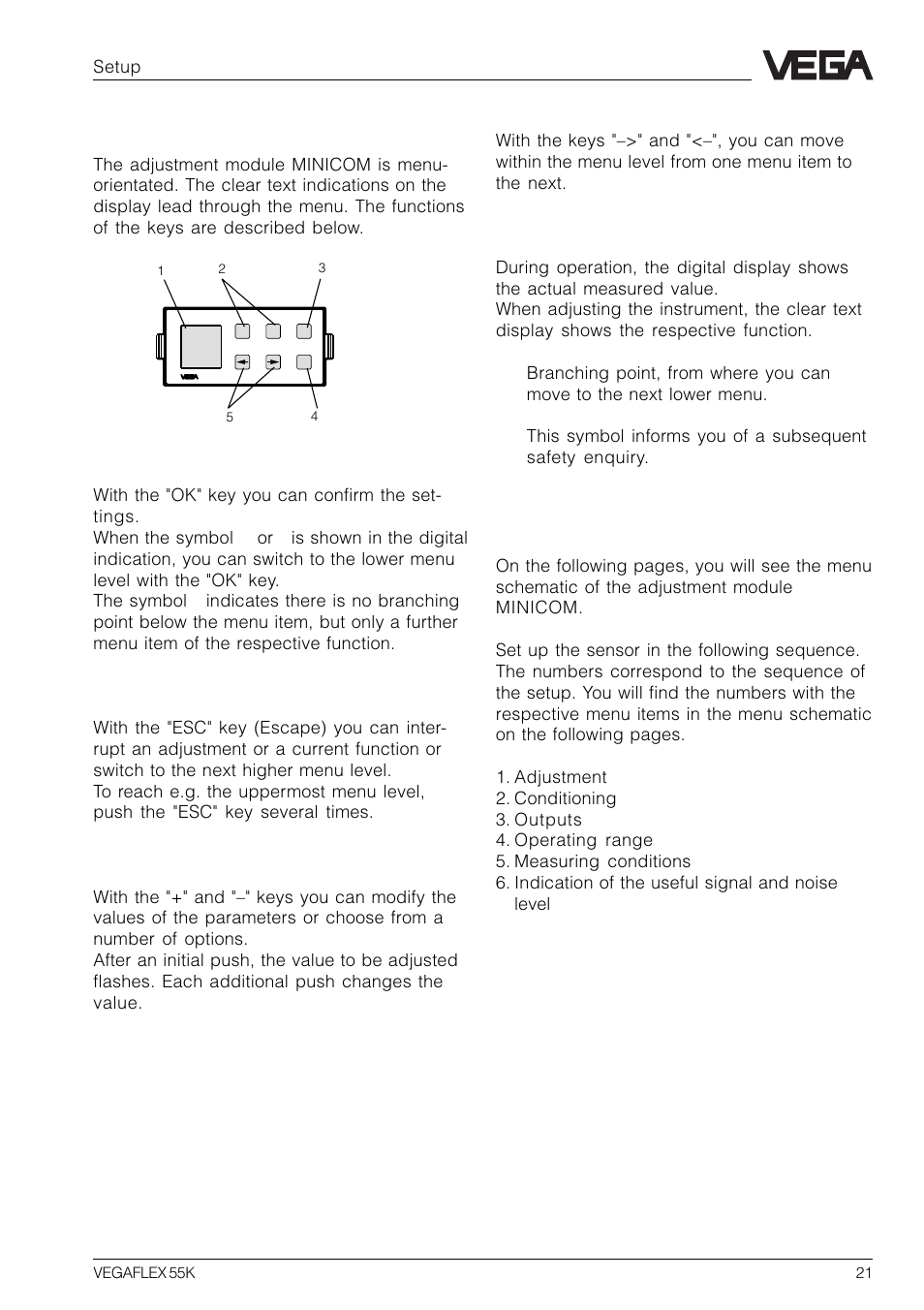 Adjustment elements, Adjustment steps | VEGA VEGAFLEX 55K User Manual | Page 21 / 32