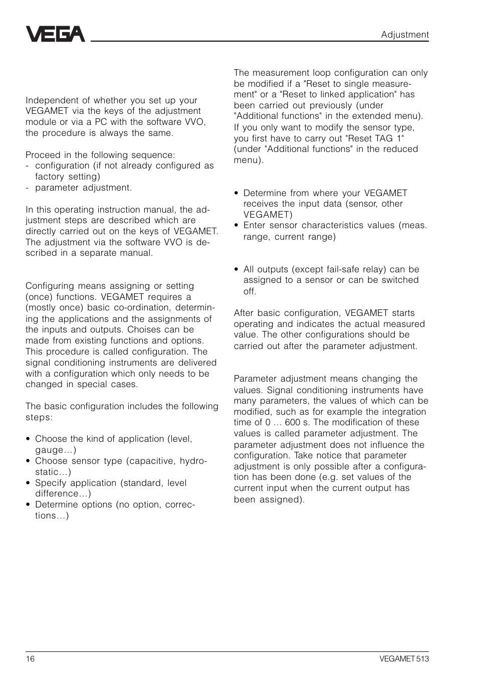 4 configuration and parameter adjustment, 4 configuration and parameter ad- justment | VEGA VEGAMET 513 User Manual | Page 16 / 52