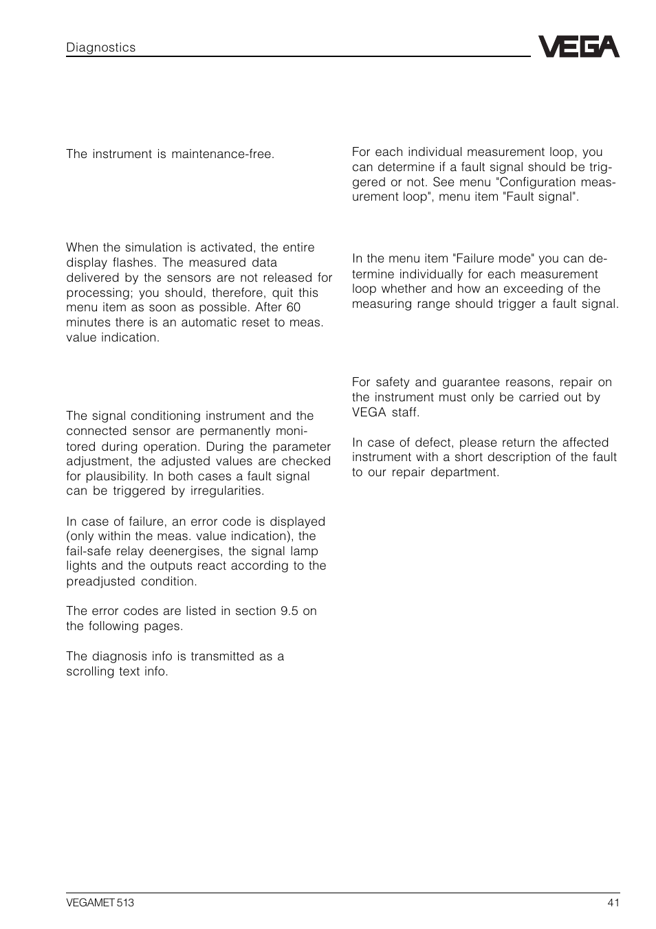 9 diagnostics, 1 maintenance, 2 simulation | 3 fault signal, 4 repair | VEGA VEGAMET 513 User Manual | Page 41 / 52
