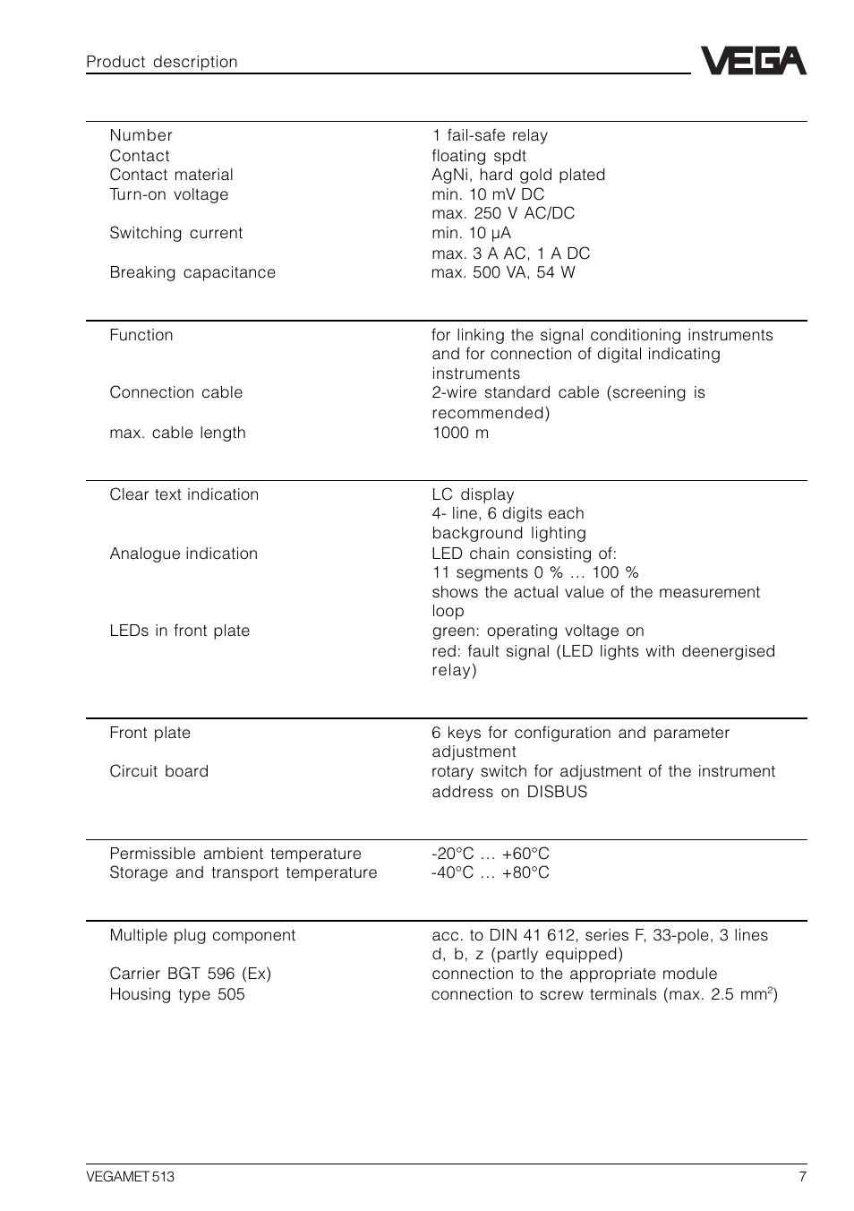 VEGA VEGAMET 513 User Manual | Page 7 / 52
