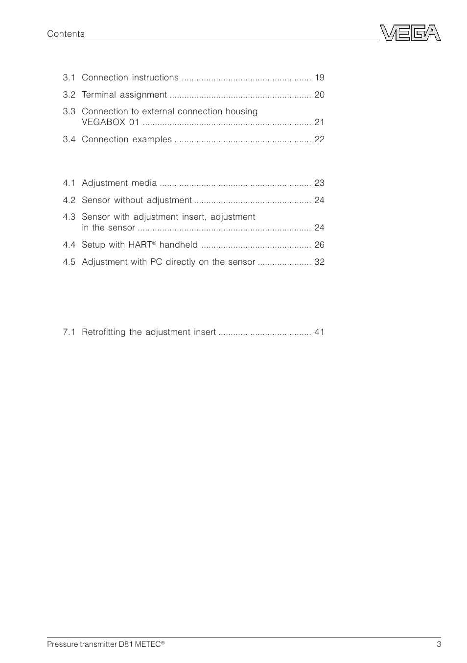 VEGA D81 METEC Hydrostatic pressure transmitter User Manual | Page 3 / 44