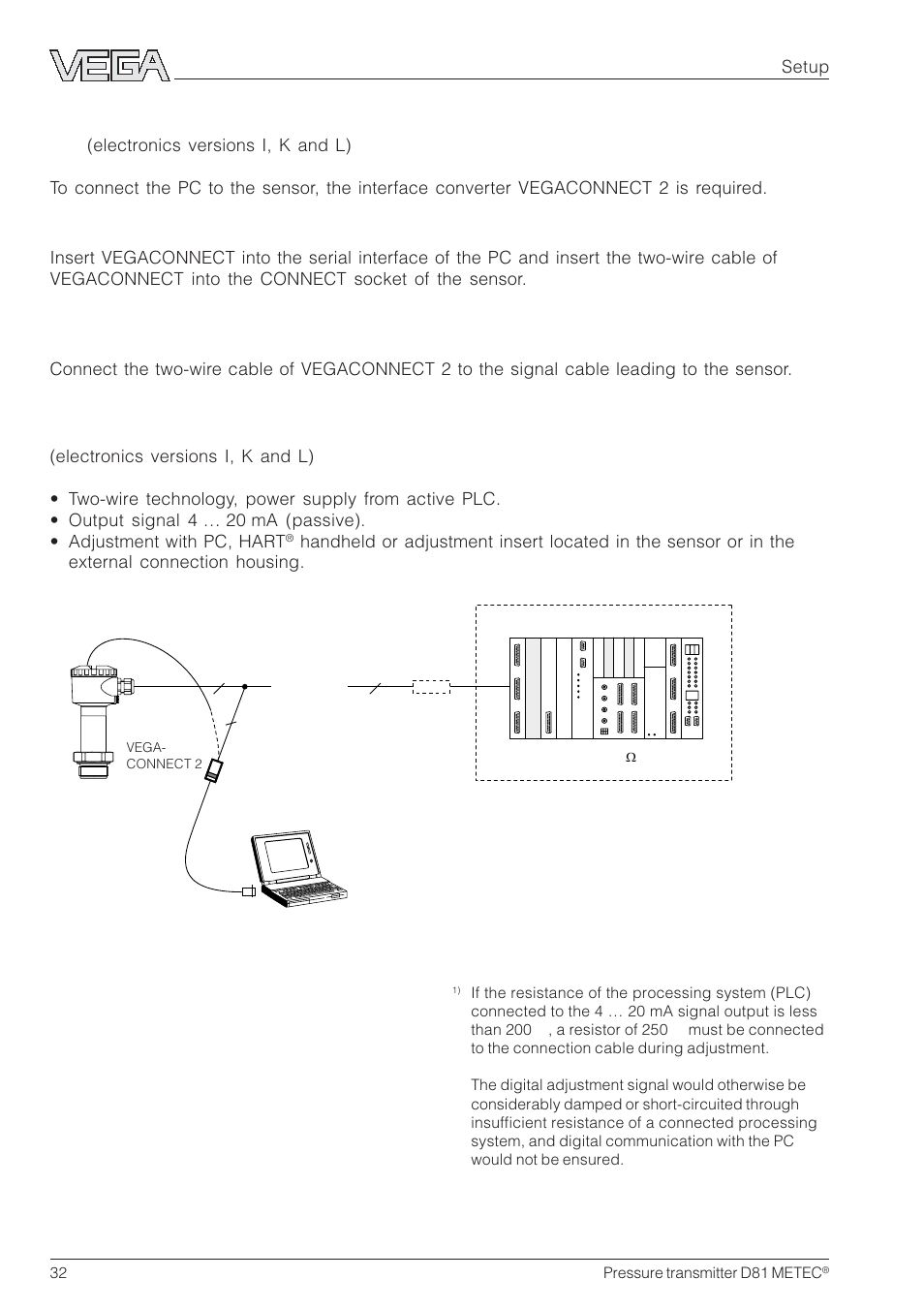 5 adjustment with pc directly on the sensor | VEGA D81 METEC Hydrostatic pressure transmitter User Manual | Page 32 / 44