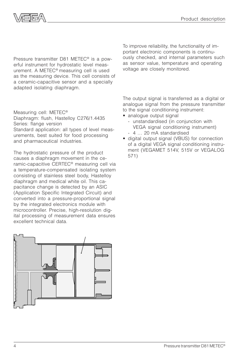 1 product description, 1 function and configuration, Output signal | VEGA D81 METEC Hydrostatic pressure transmitter User Manual | Page 4 / 44