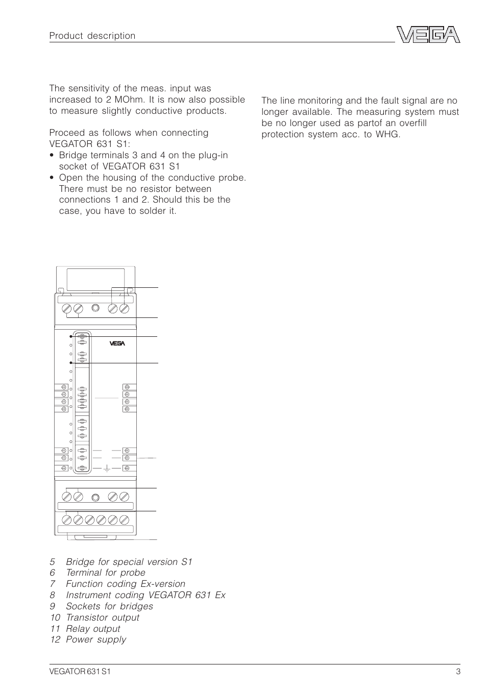 Vegator 631 s1, Product description | VEGA VEGATOR 631 S1 User Manual | Page 3 / 4