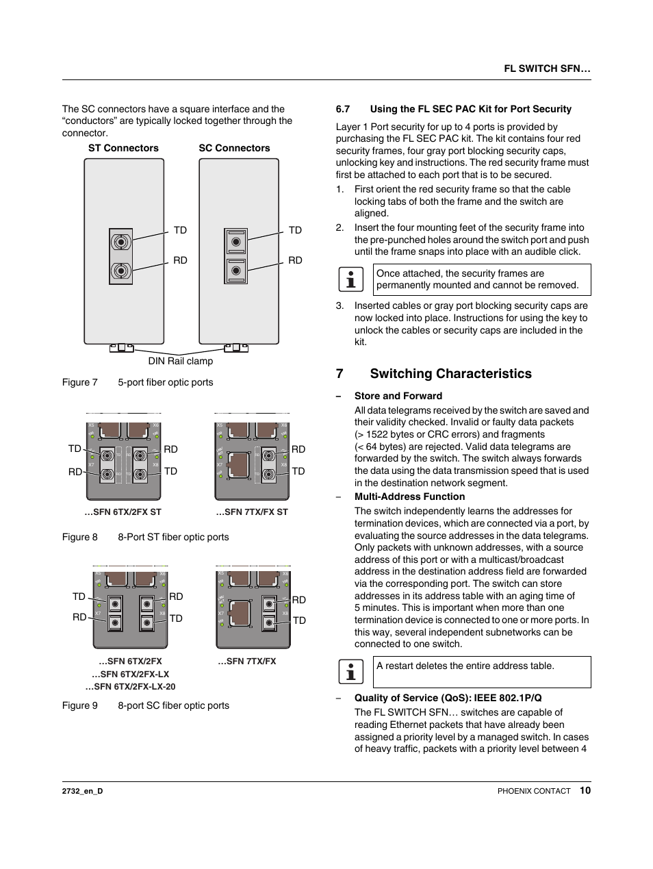 7 using the fl sec pac kit for port security, 7 switching characteristics, 7switching characteristics | Fl switch sfn, Td rd rd td rd td | VEGA FL SWITCH SFN… User Manual | Page 10 / 13