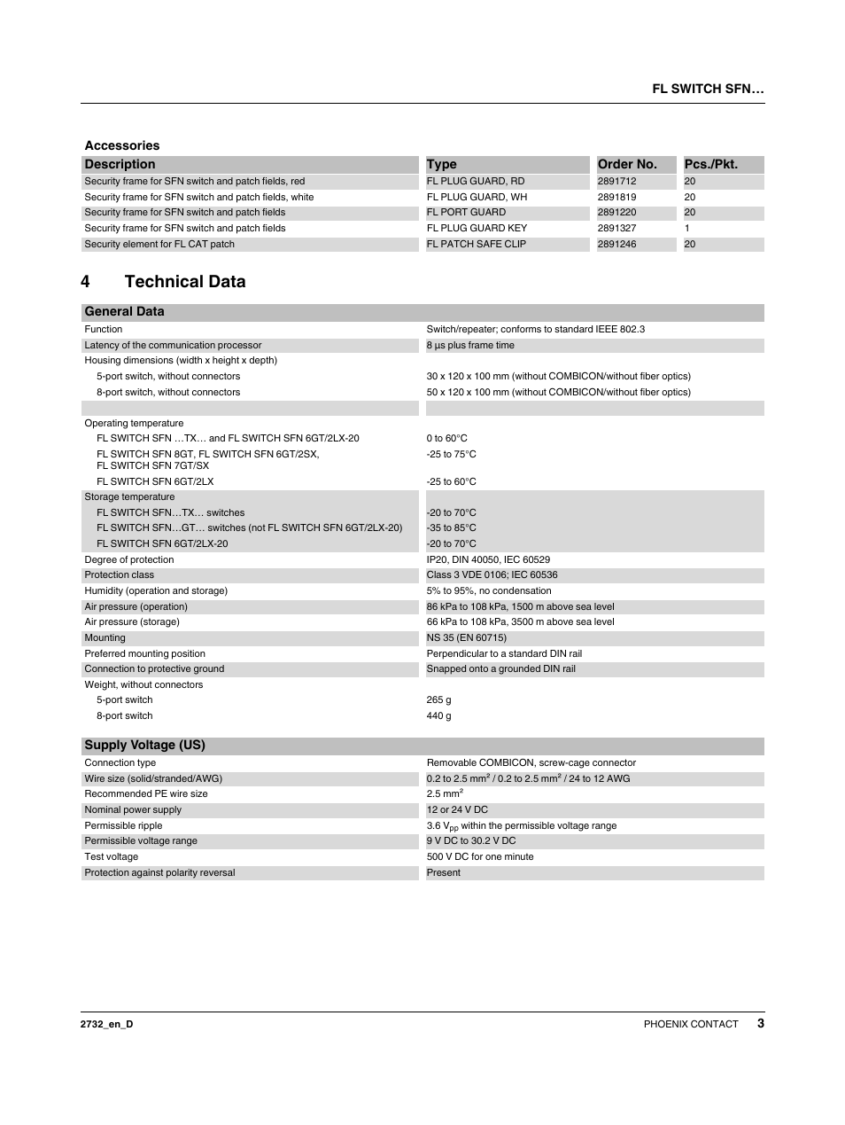 4 technical data, General data, Supply voltage (us) | 4technical data | VEGA FL SWITCH SFN… User Manual | Page 3 / 13