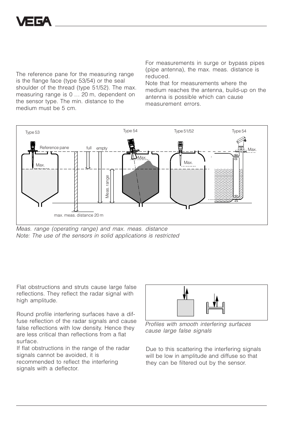 4 mounting and installation, 1 general installation instructions, 2 measurement of liquids | Measuring range, False reflections | VEGA VEGAPULS 51V…54V User Manual | Page 26 / 96