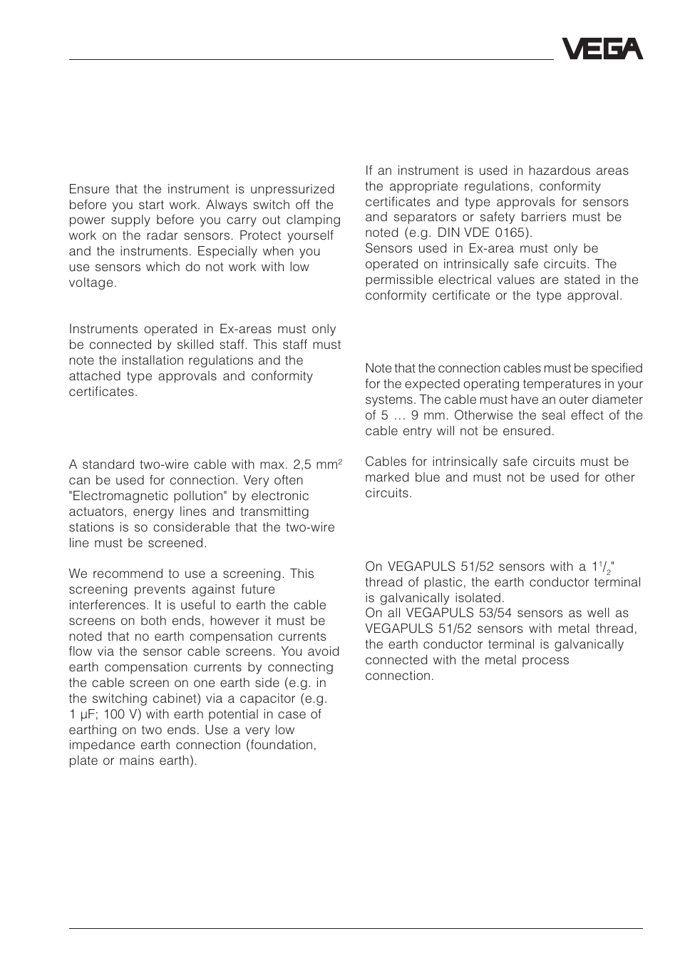 5 electrical connection, 1 connection and connection cable | VEGA VEGAPULS 51V…54V User Manual | Page 41 / 96