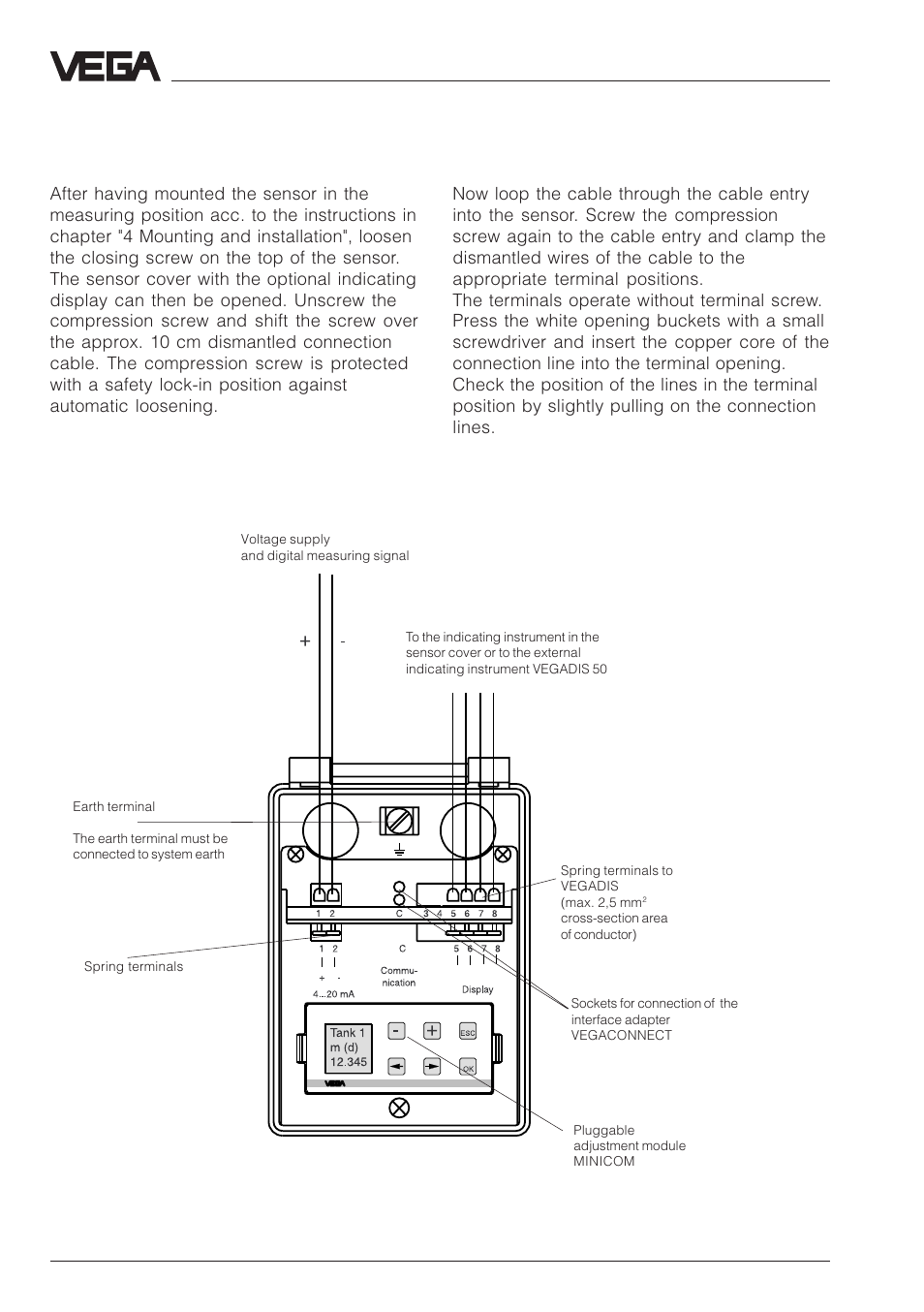 2 connection of the sensor 42, 2 connection of the sensor, Two-wire technology | VEGA VEGAPULS 51V…54V User Manual | Page 42 / 96