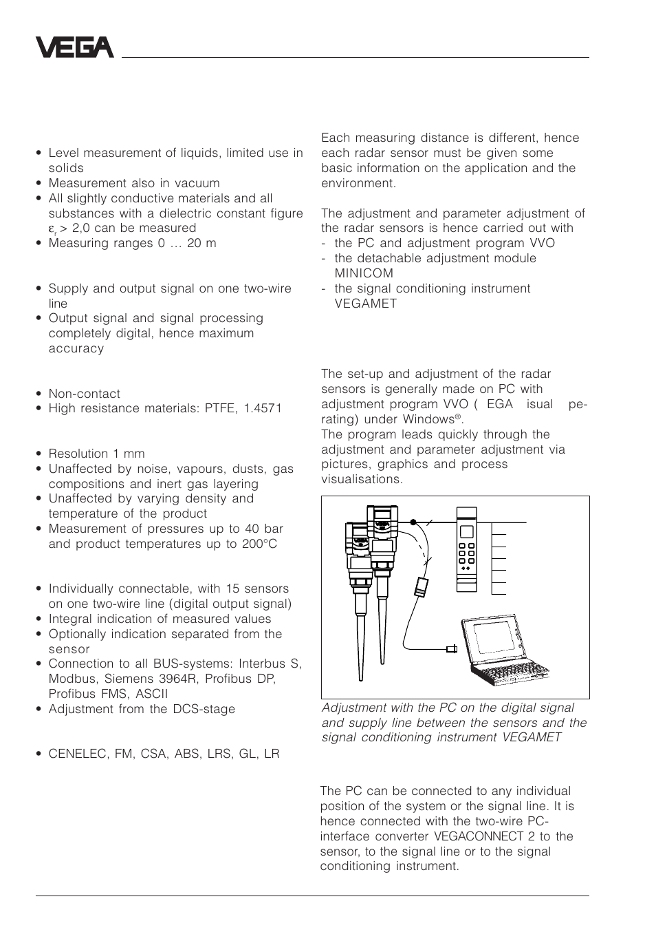 2 application features, 3 adjustment | VEGA VEGAPULS 51V…54V User Manual | Page 6 / 96