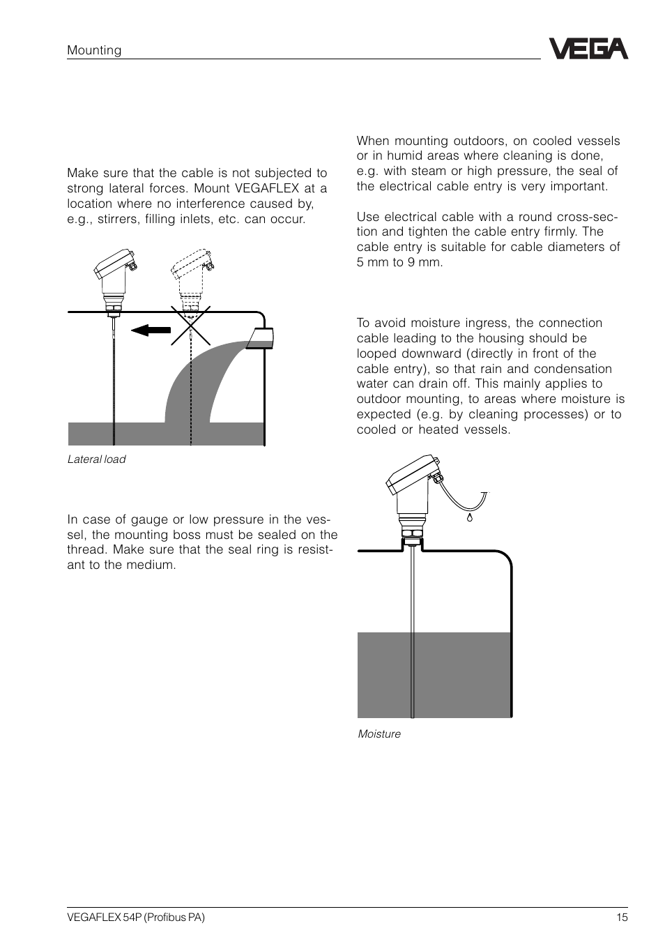 2 mounting, 1 installation instructions | VEGA VEGAFLEX 54P (Profibus PA) User Manual | Page 15 / 48