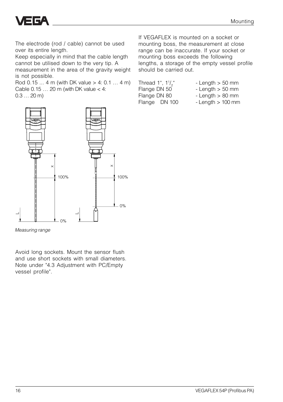 VEGA VEGAFLEX 54P (Profibus PA) User Manual | Page 16 / 48