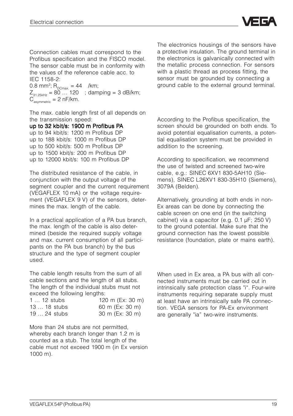 VEGA VEGAFLEX 54P (Profibus PA) User Manual | Page 19 / 48