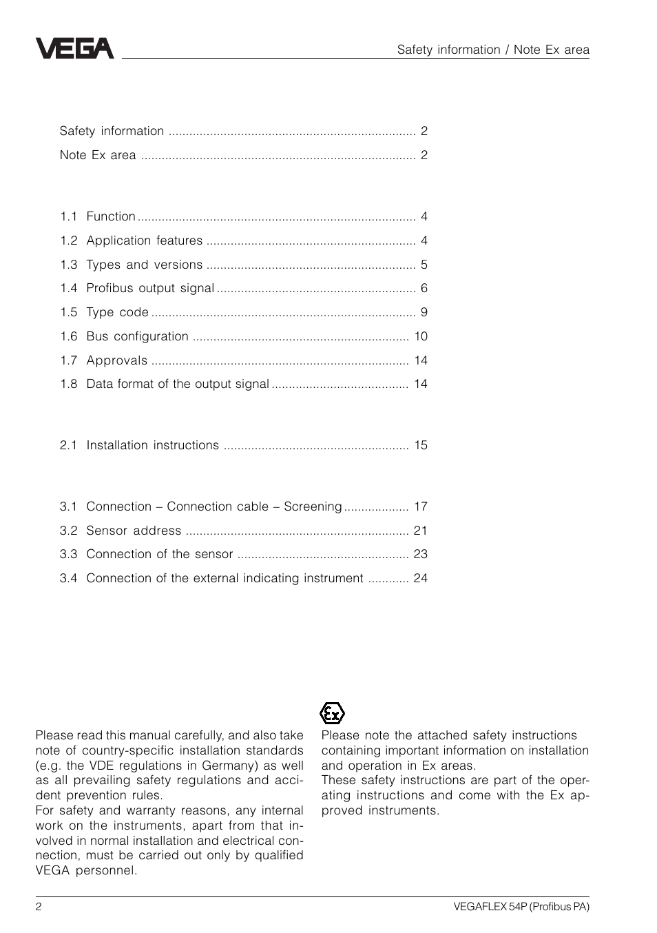 VEGA VEGAFLEX 54P (Profibus PA) User Manual | Page 2 / 48