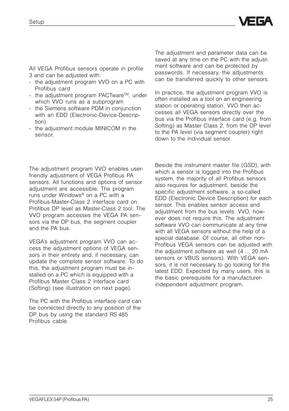 4 setup, 1 adjustment media | VEGA VEGAFLEX 54P (Profibus PA) User Manual | Page 25 / 48