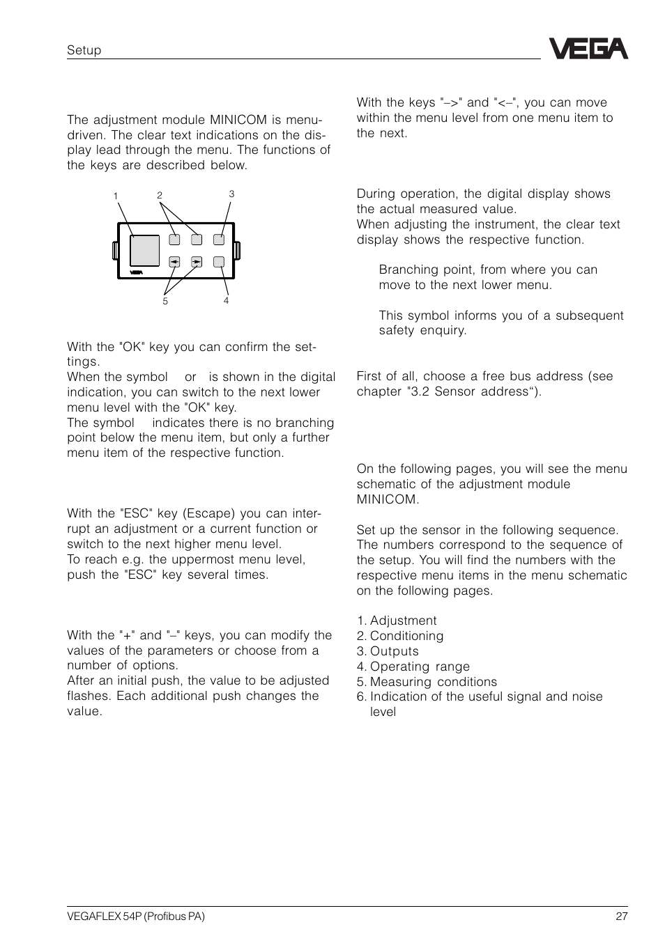 Adjustment elements, Adjustment steps | VEGA VEGAFLEX 54P (Profibus PA) User Manual | Page 27 / 48