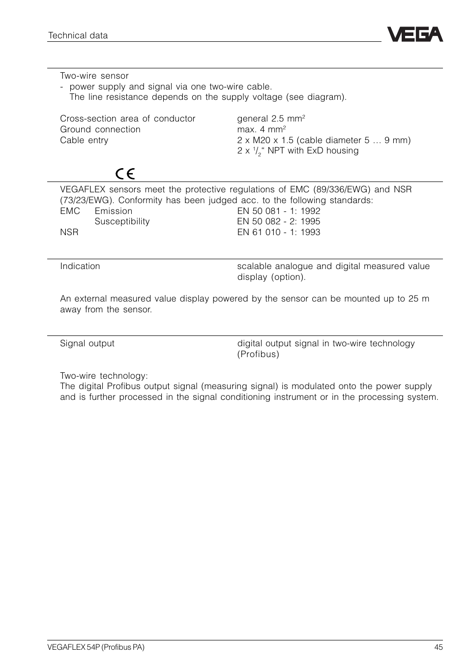VEGA VEGAFLEX 54P (Profibus PA) User Manual | Page 45 / 48