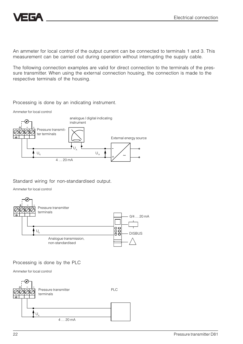 4 connection examples | VEGA D81 Hydrostatic pressure transmitter User Manual | Page 22 / 44