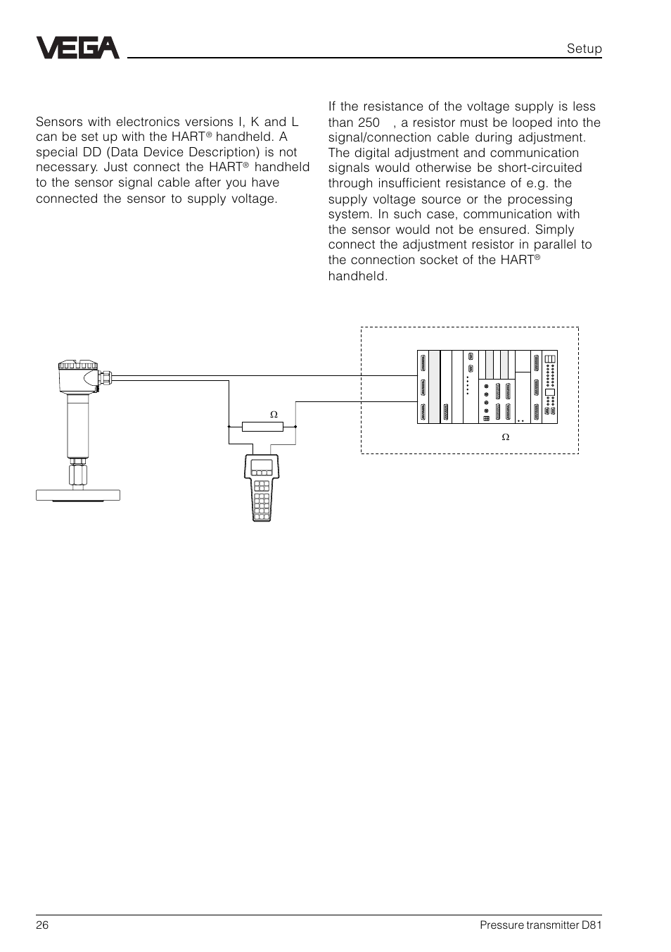 4 setup with hart® handheld, 4 setup with hart, Handheld | VEGA D81 Hydrostatic pressure transmitter User Manual | Page 26 / 44