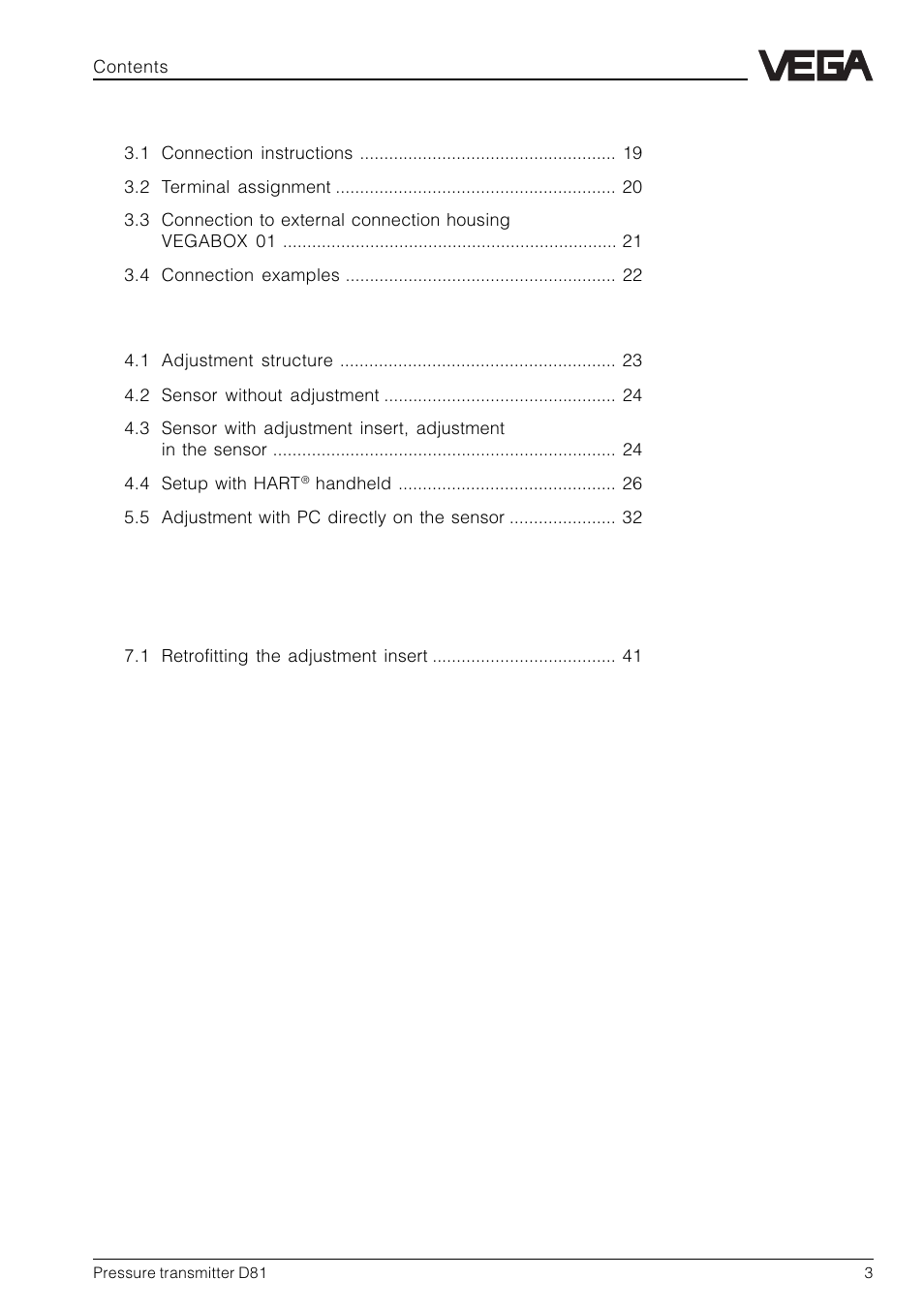 VEGA D81 Hydrostatic pressure transmitter User Manual | Page 3 / 44