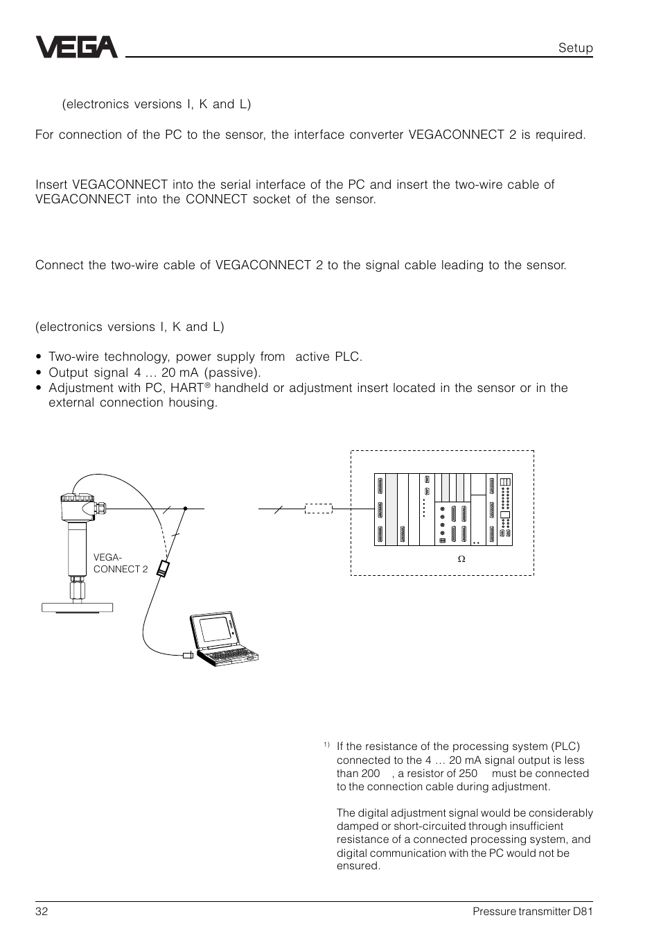 5 adjustment with pc directly on the sensor | VEGA D81 Hydrostatic pressure transmitter User Manual | Page 32 / 44