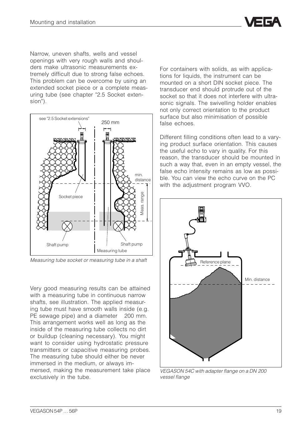 4 measurement of solids, Flange mounting, Pump shaft | VEGA VEGASON 54P…56P Profibus PA User Manual | Page 19 / 68